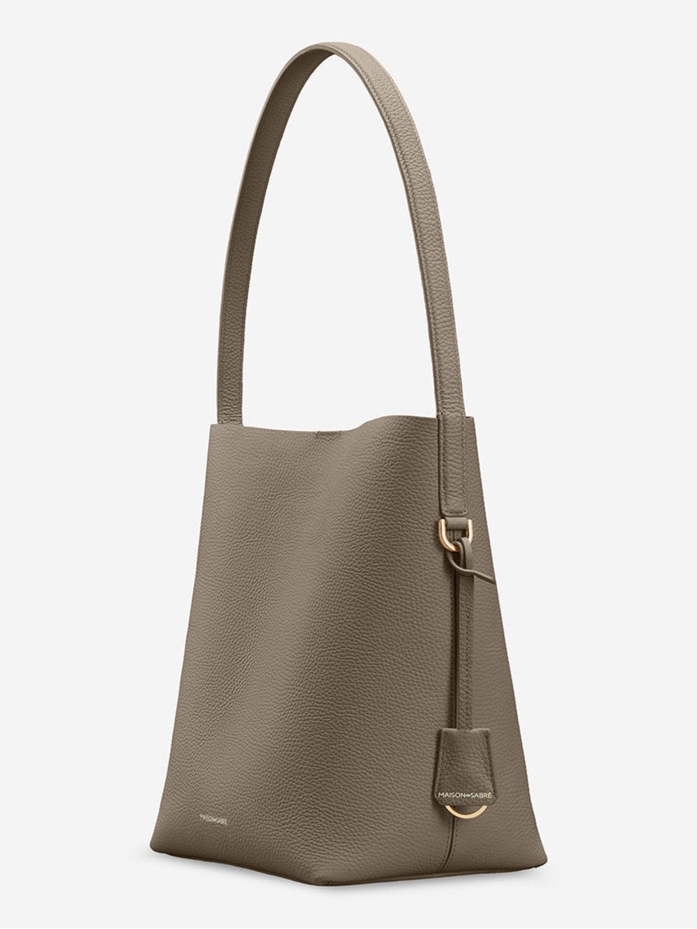 NWT Maison de Sabre Grey Leather Bucket Soft Tote Bag with bag charm - Picture 2 of 16